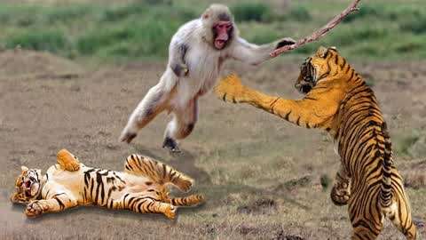 动物世界老虎捕杀一只猴子猴子不断挑衅下一秒丢脸丢大了