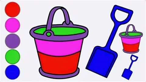 简笔画:教你画挖沙锹和桶,学习色彩搭配