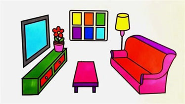 简笔画教你画客厅的沙发茶几电视盆栽