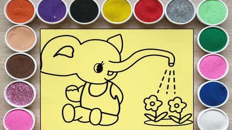 小象简笔画 浇花图片