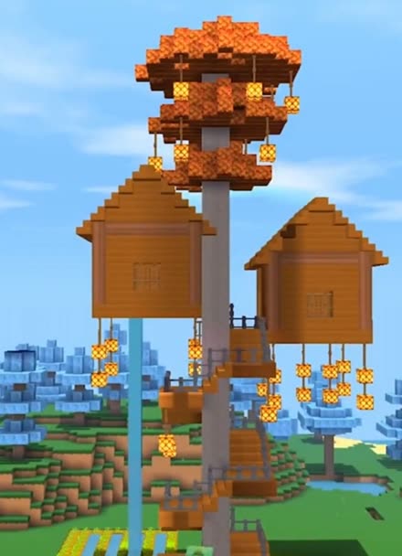 迷你世界速建双人生存树屋,好漂亮的样子!
