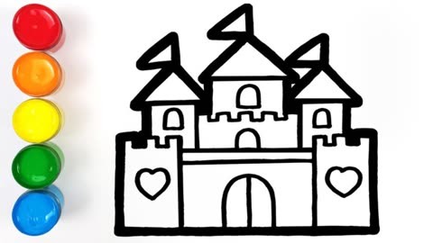 趣味填色儿童简笔画 如何画一座豪华的迪士尼童话城堡 烟花太美啦