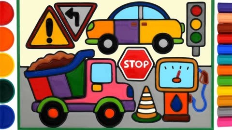 儿童学画画:给各种小汽车上色,小朋友要注意交通安全哦