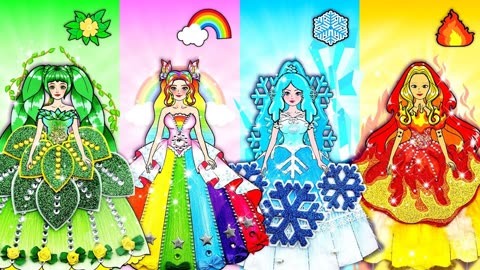 美人鱼公主变装挑战,冰vs火vs彩虹vs绿植四元素公主裙,谁最漂亮